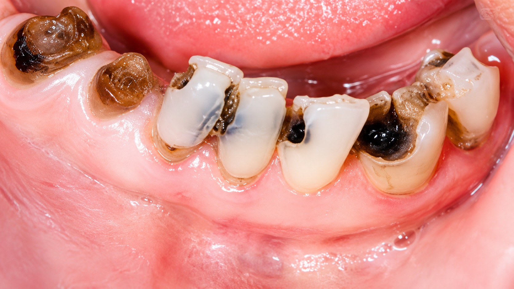 Severe tooth decay close-up image